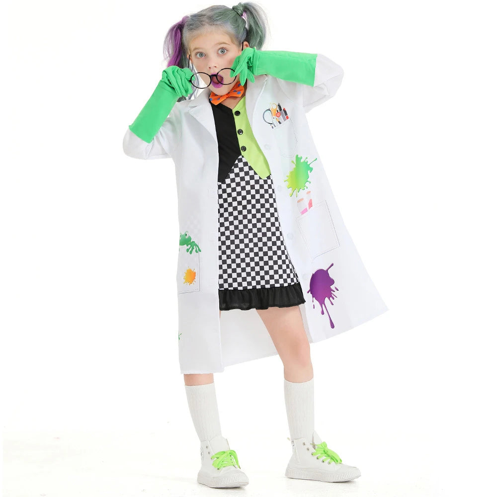 Tiny Cuddling Mad Scientist Costume for Girls (Dress + Jacket + Gloves + Accessories) | 2024 Halloween Costume