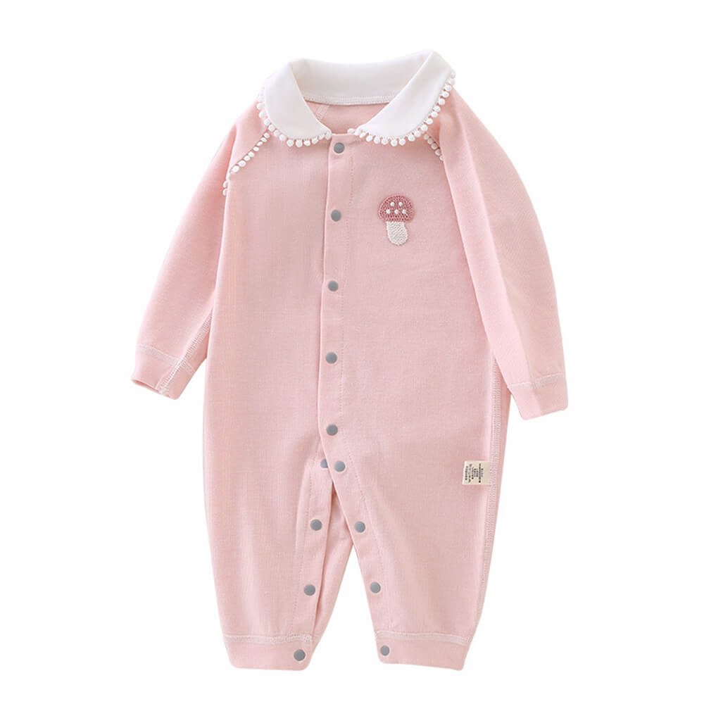 Soft Cotton Long-Sleeve Baby Romper with Doll Collar - Gentle on Newborn Skin