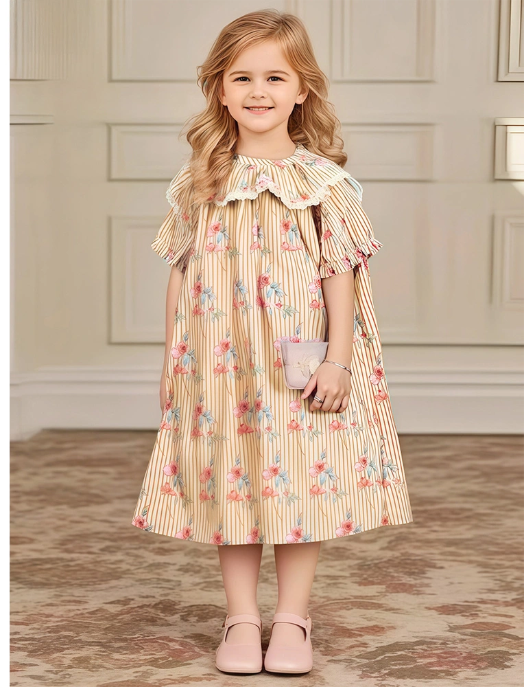 Tiny Cuddling Girls' Yellow Floral Puff Sleeve Dress 鈥?Spring/Summer