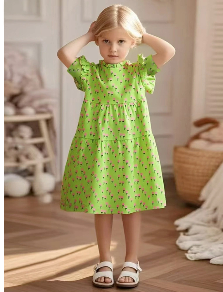 Tiny Cuddling Girls' Green Floral Dress 鈥?Spring/Summer