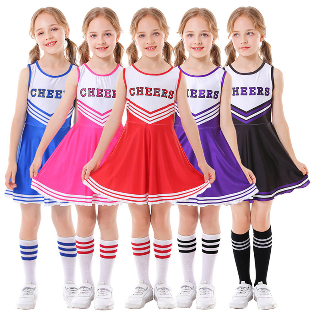 Tiny Cuddling Children's Cheerleader Costume Set - 5 Colors with Socks, Perfect for Stage Performances and Sports Events