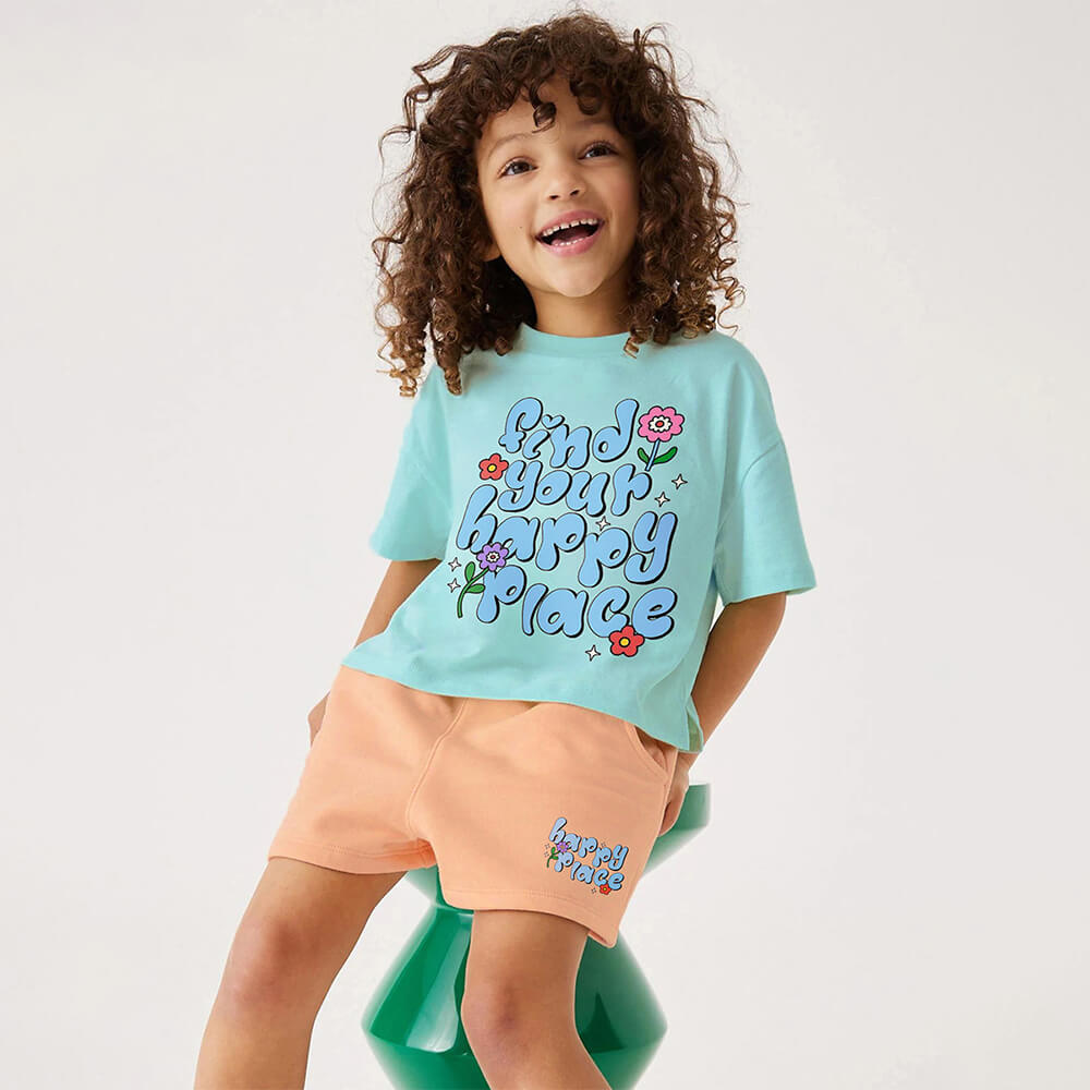 Girls' Find Your Happy Place' Summer Tee and Shorts Set