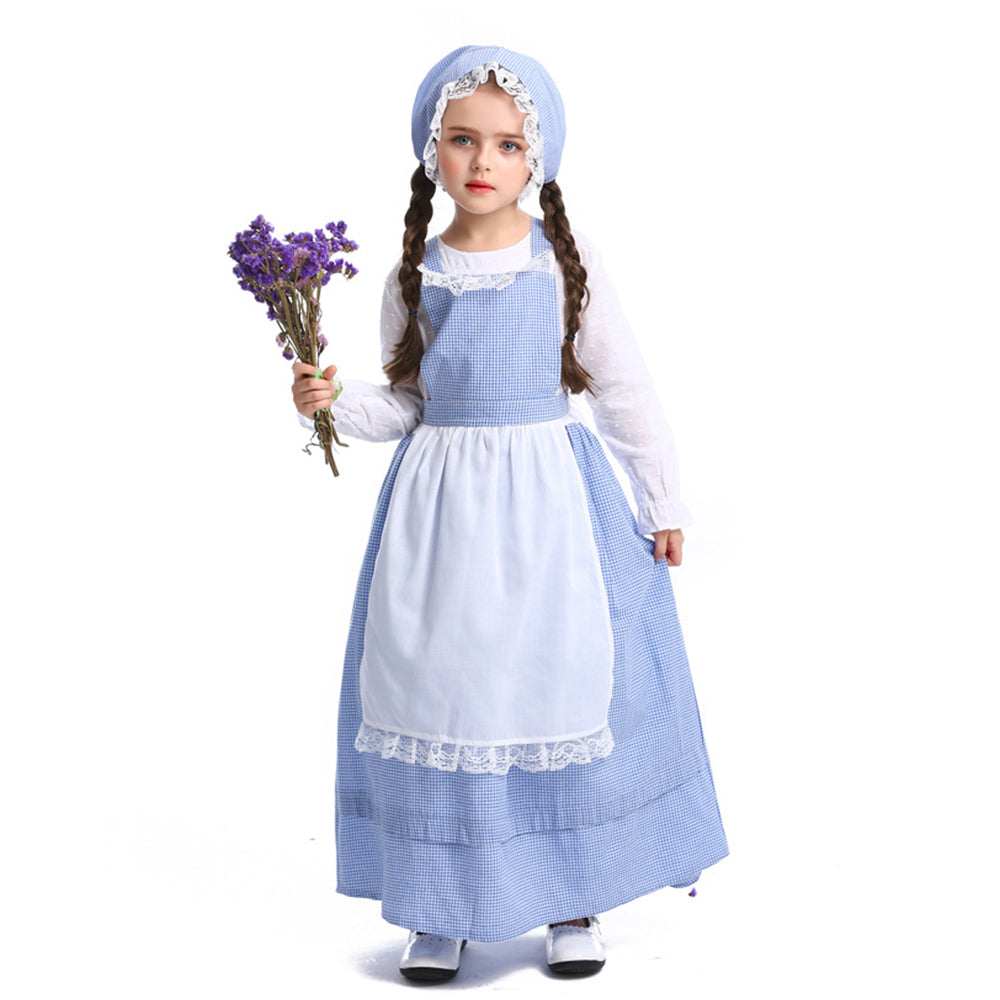 Tiny Cuddling Children's Theatre Costume - European Farm Girl Dress, Blue Gingham