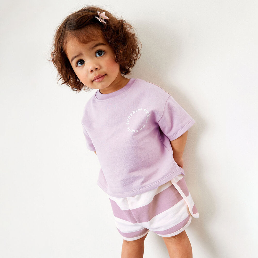 Girls' Cotton Two-Piece Summer Set - Charming Pink Tee & Striped Shorts