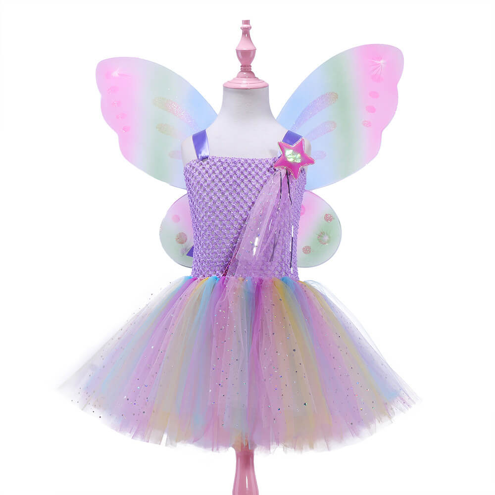 Enchanting Fairy Butterfly Dress with Wings for Girls - Sparkling Tutu Princess Costume for Halloween and Festive Occasions