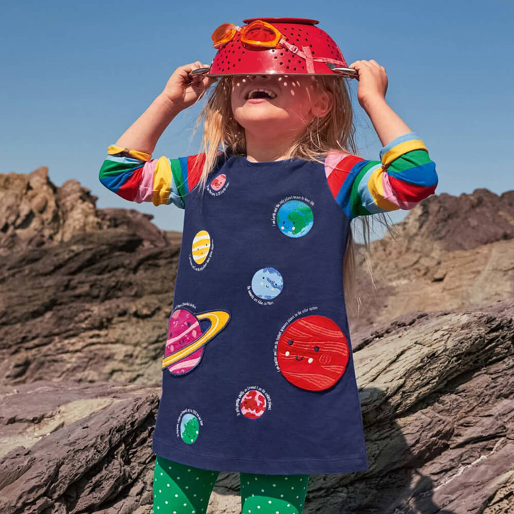 Colorful Space-Themed Long Sleeve Dress for Girls - Autumn Collection
