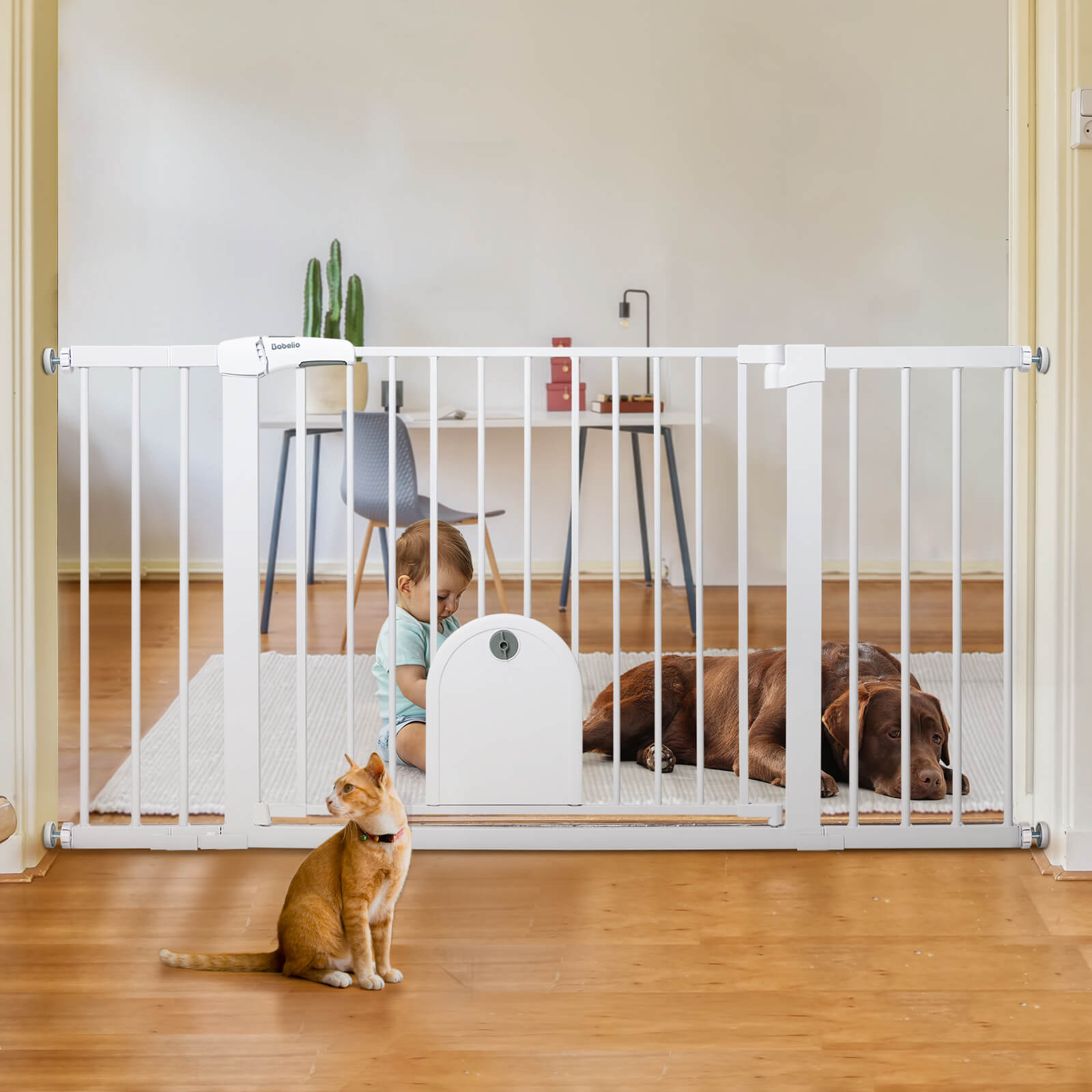 Babelio Adjustable Walk Thru Baby Gate with Lockable Pet Door 29 43 Wide Auto Close Feature Easy Installation