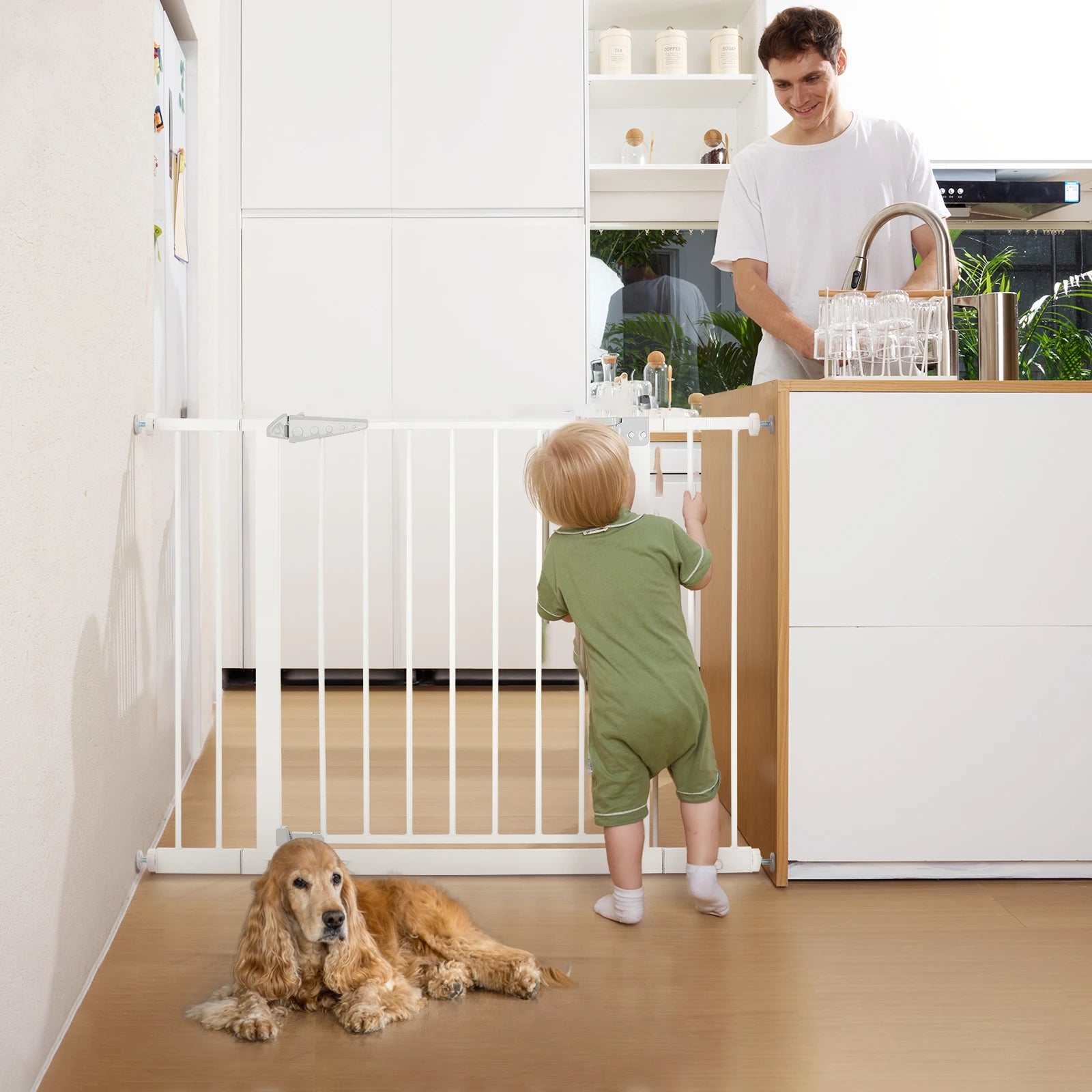 Babelio 29.5''-43'' Auto Close Baby Gate for Doorways and Stairs, Dog/Puppy Gate, Pressure Mounted, Black