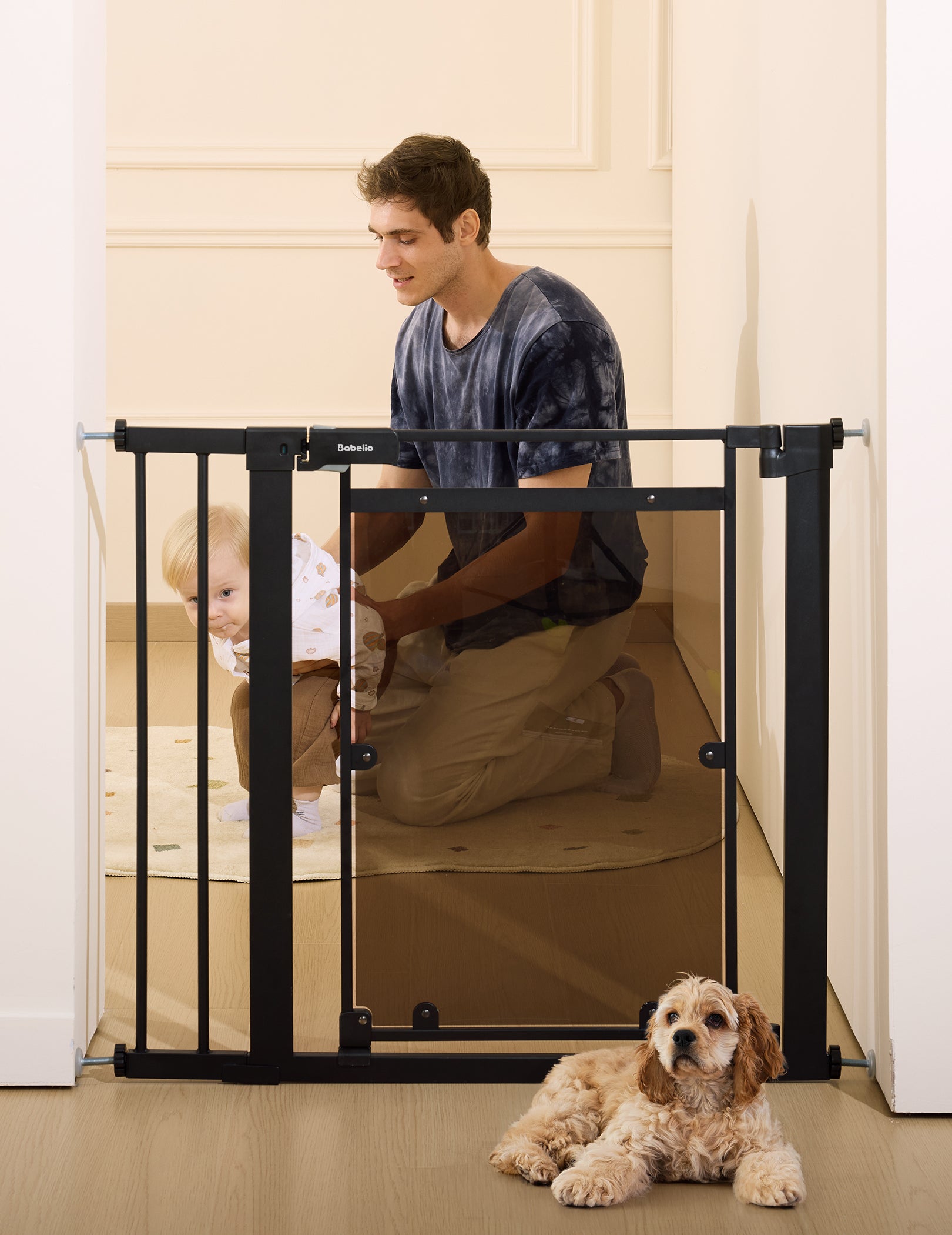 Babelio Clear Baby Gate, Auto Close Dog Gate | 29"-40" Gate for doorways | Pressure Mounted Child Gate