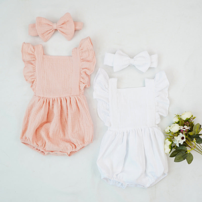 Tiny Cuddling Ruffled short-sleeved girl romper wrinkle bag fart clothing