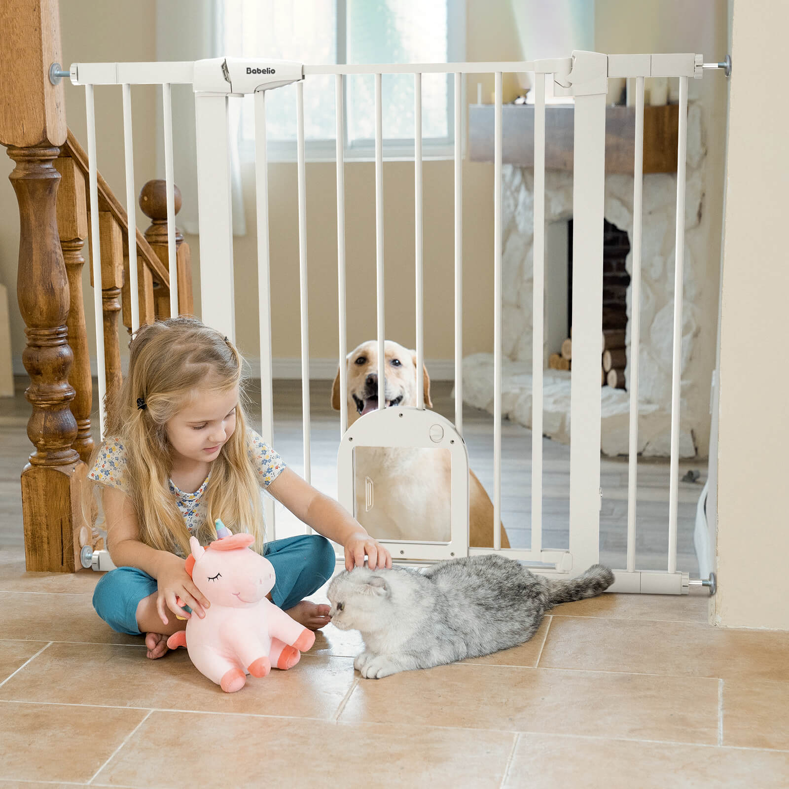 Babelio 36 High Baby Gate with Adjustable Cat Door Fits 29 43 Openings Auto Close Durable for Stairs Doorways