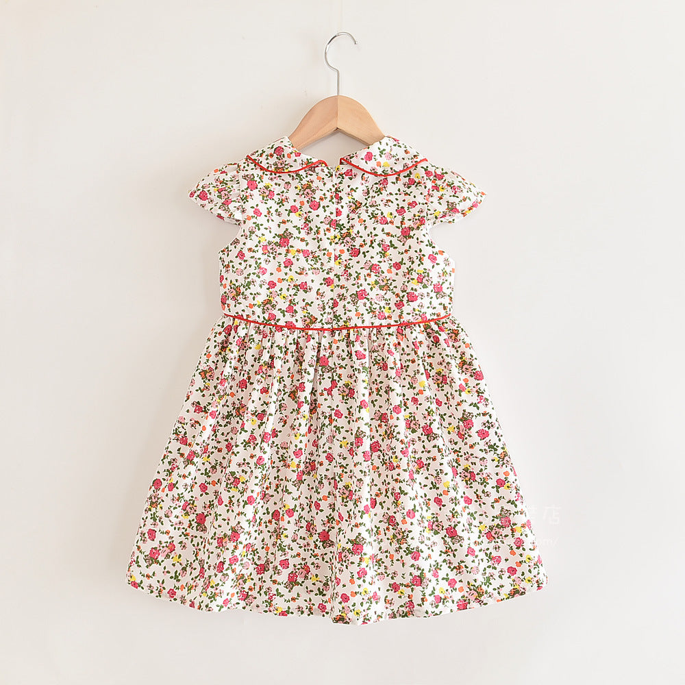 Tiny Cuddling Floral girl's temperament flying sleeve lapel dress