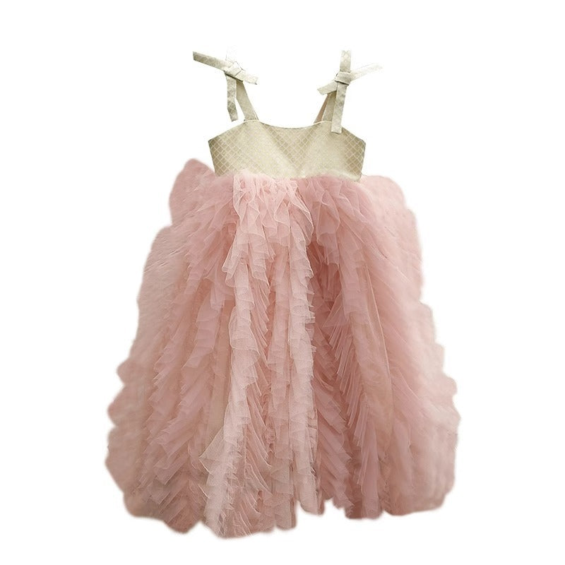 Tiny Cuddling Suspender Baby Girl Puffy Gauze Princess Dress