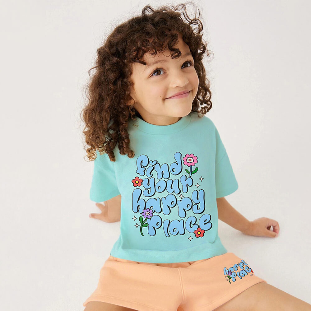 Girls' Find Your Happy Place' Summer Tee and Shorts Set