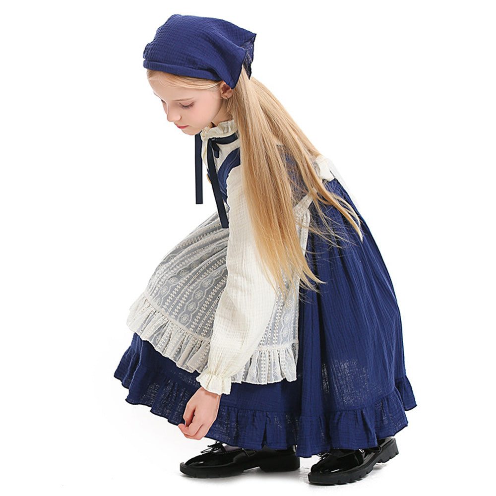 Tiny Cuddling Children's Match Girl Costume for Stage Performance - Peasant Dress with Apron and Bonnet