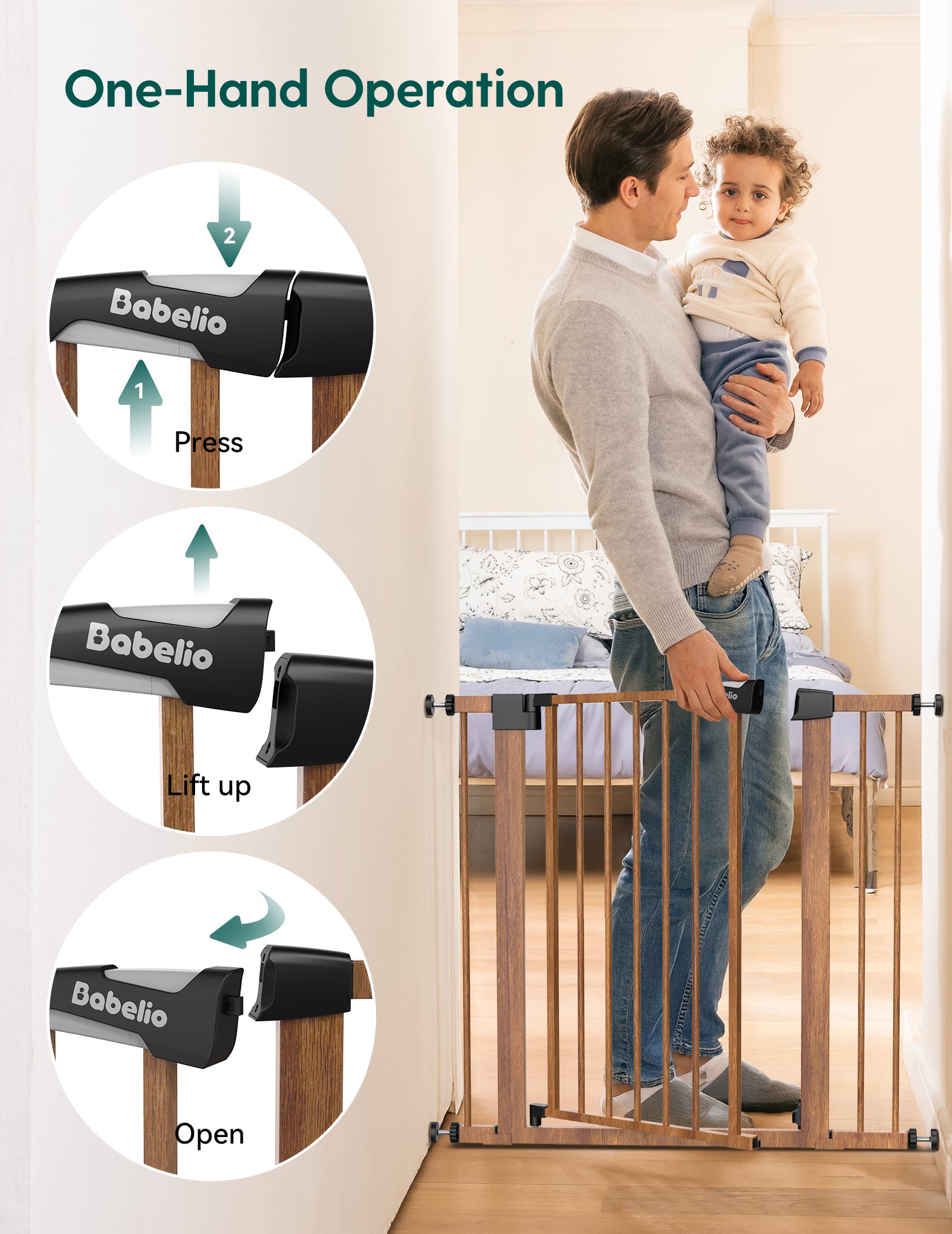 PressGuard C5&P7 Wood Pattern | Pressure Mounted Baby Gate for Stairs