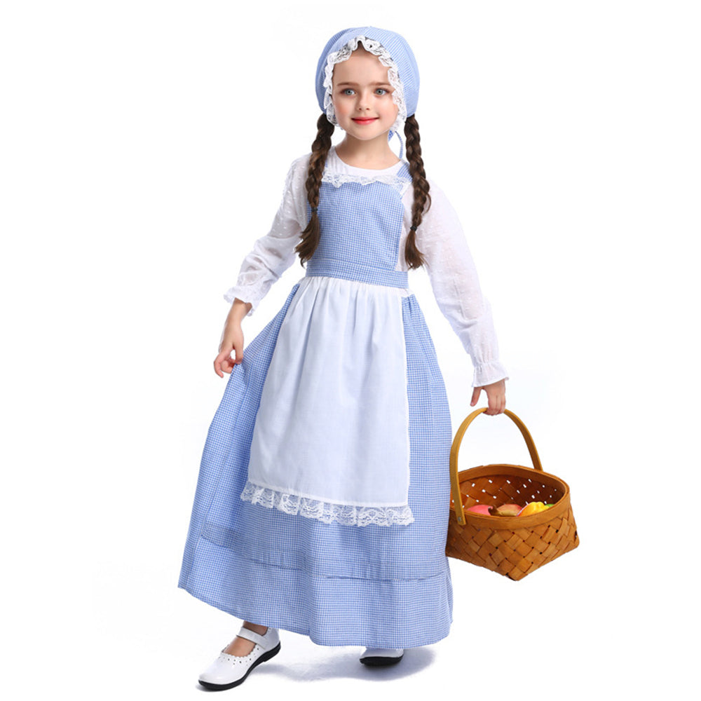 Tiny Cuddling Children's Theatre Costume - European Farm Girl Dress, Blue Gingham