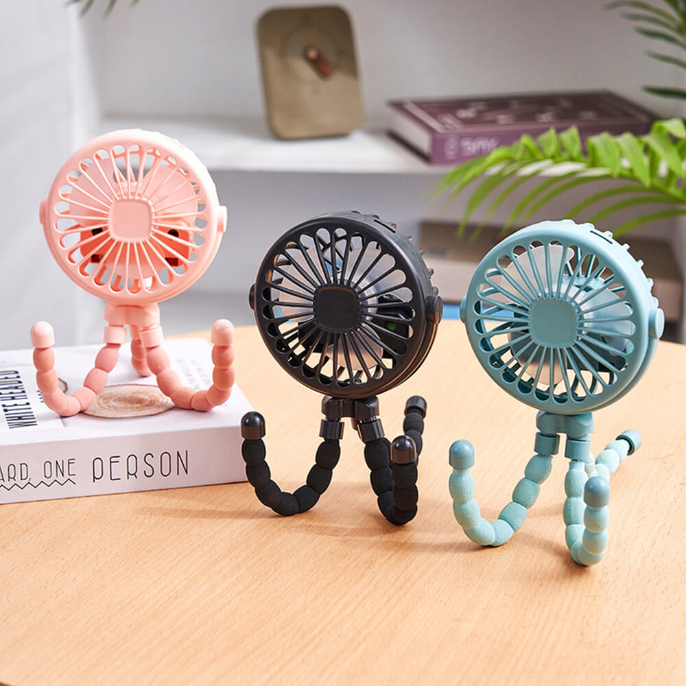 LulliNini Fan for Stroller - Portable USB Rechargeable Octopus Mini Fan with Night Light