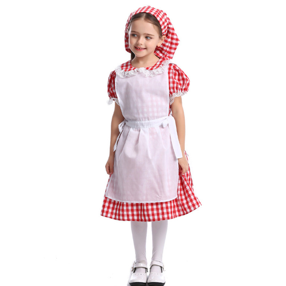 Tiny Cuddling Classic Farm Girl Costume - Red Gingham Dress with White Apron for Kids