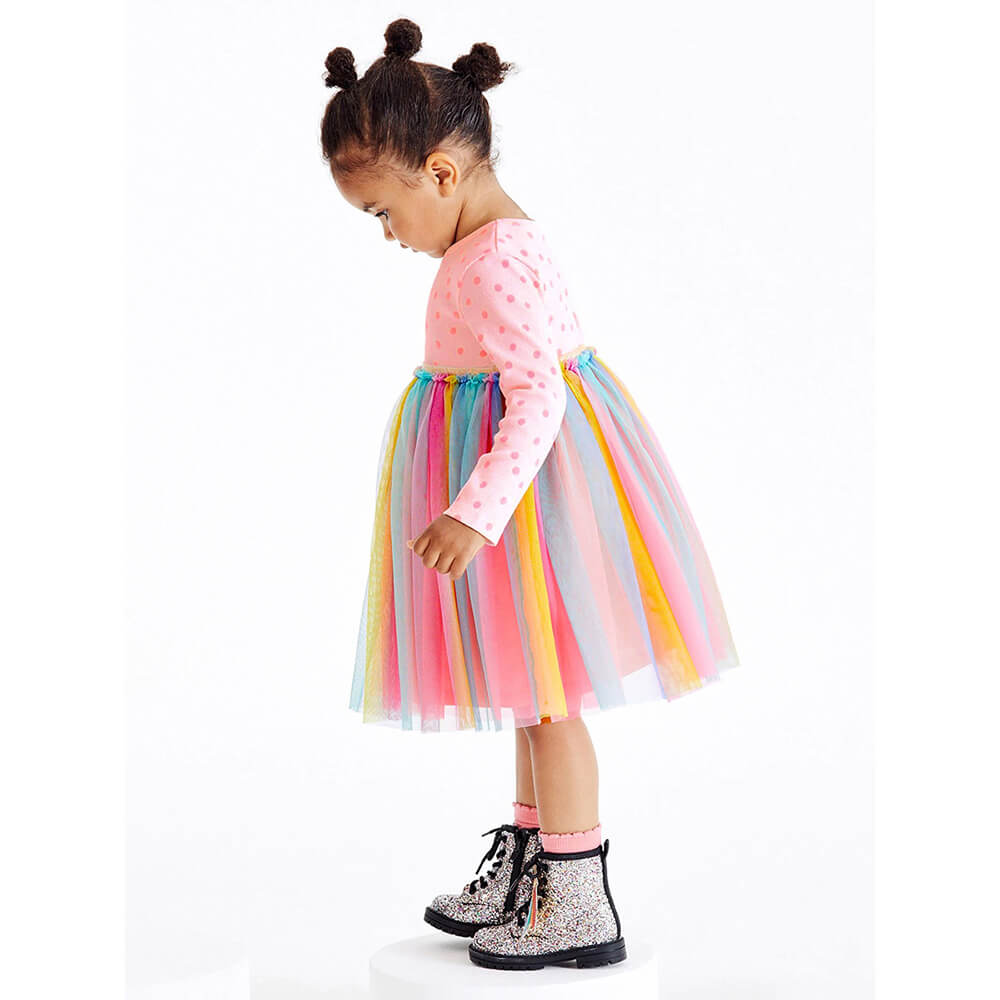 European Autumn Collection: Girls' Rainbow Tulle Princess Dress with Long Sleeves