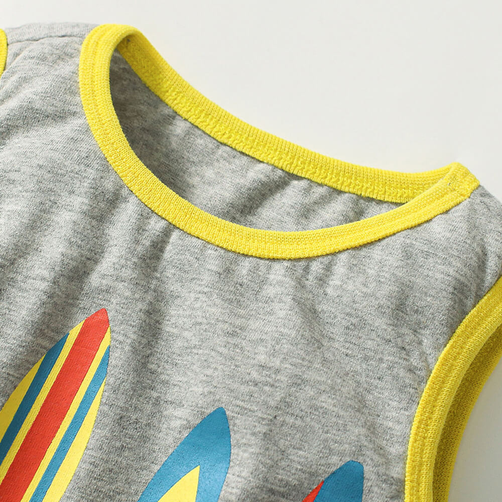 Boys' Tropical Surf-Inspired Cotton Tank Top and Shorts Set - Summer 2024 Collection