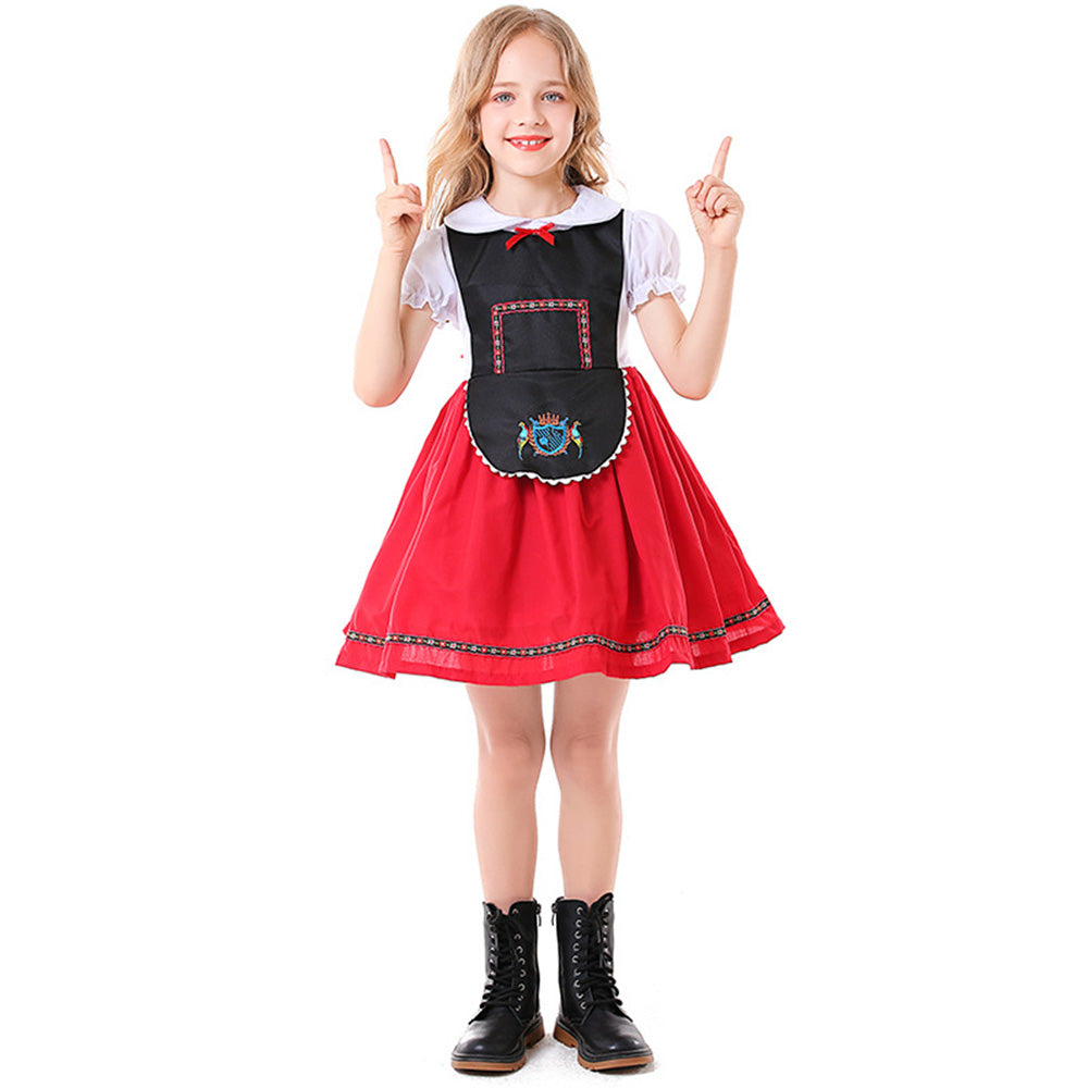 Tiny Cuddling Children's Oktoberfest Bavarian Costume - Red and Black Embroidered Dress