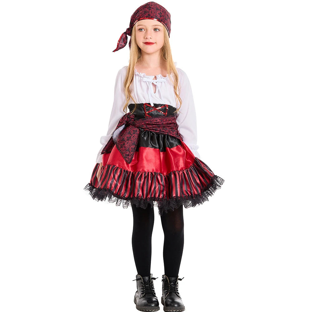 Tiny Cuddling Red Striped Lace Pirate Family Matching Costume | 2024 Halloween Costume