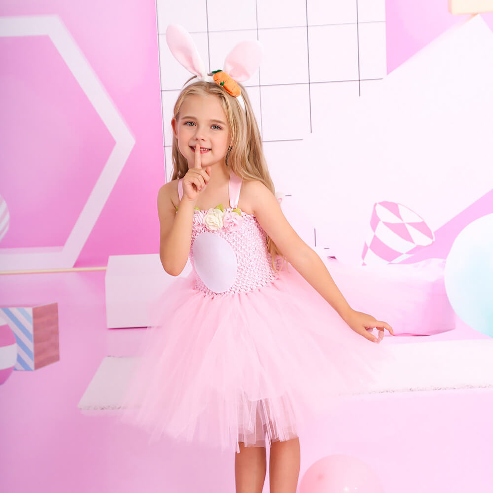 Enchanting Bunny Tutu Dress for Girls – Delightful Pink Rabbit Cartoon Dress for Carnival & Festive Performances