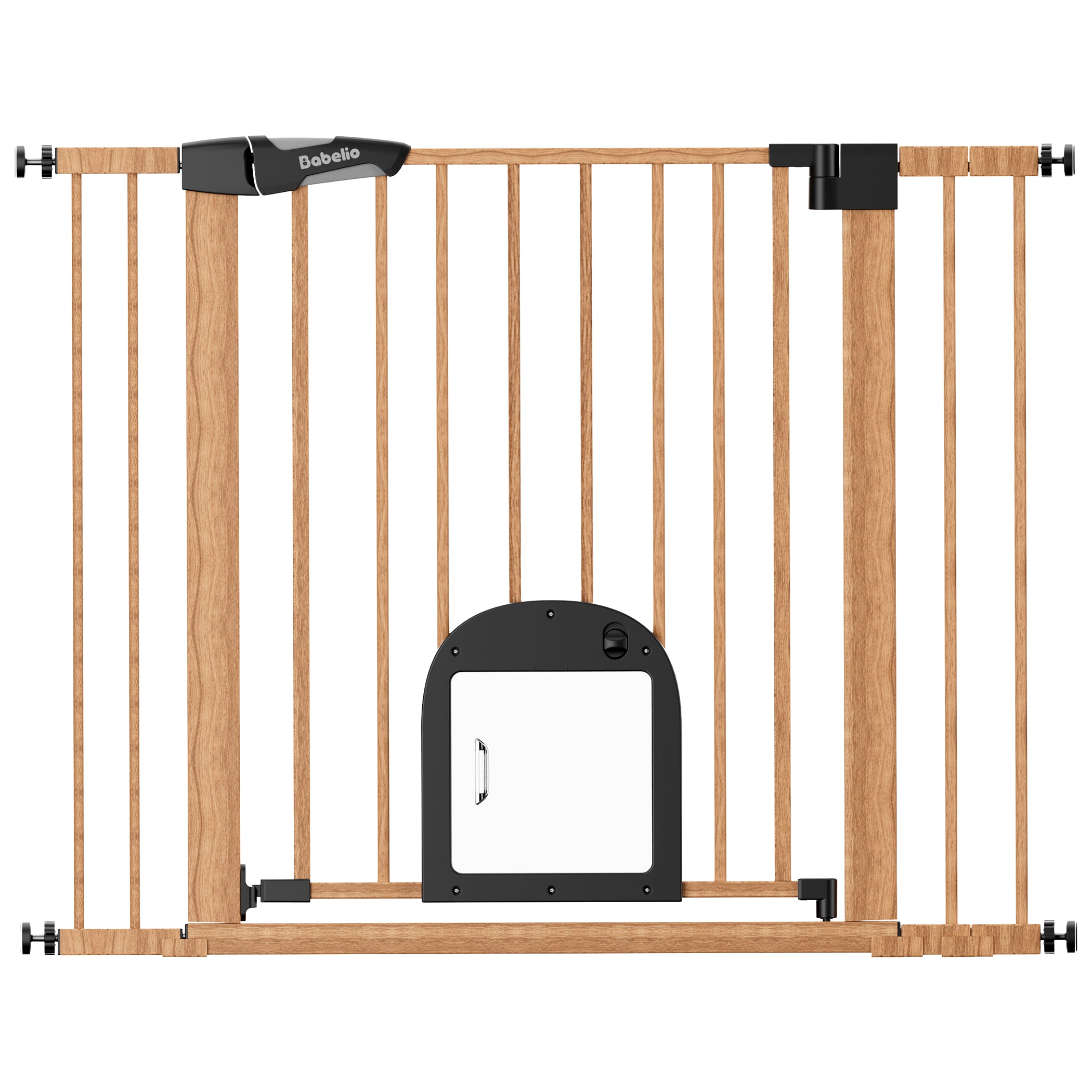 Pet gate with a black pet door on a white background#Color_Wood Pattern