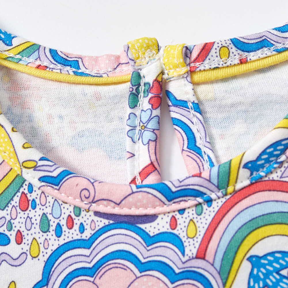 Enchanted Skies Cotton Dress for Girls - Short Sleeve Summer Princess Dress