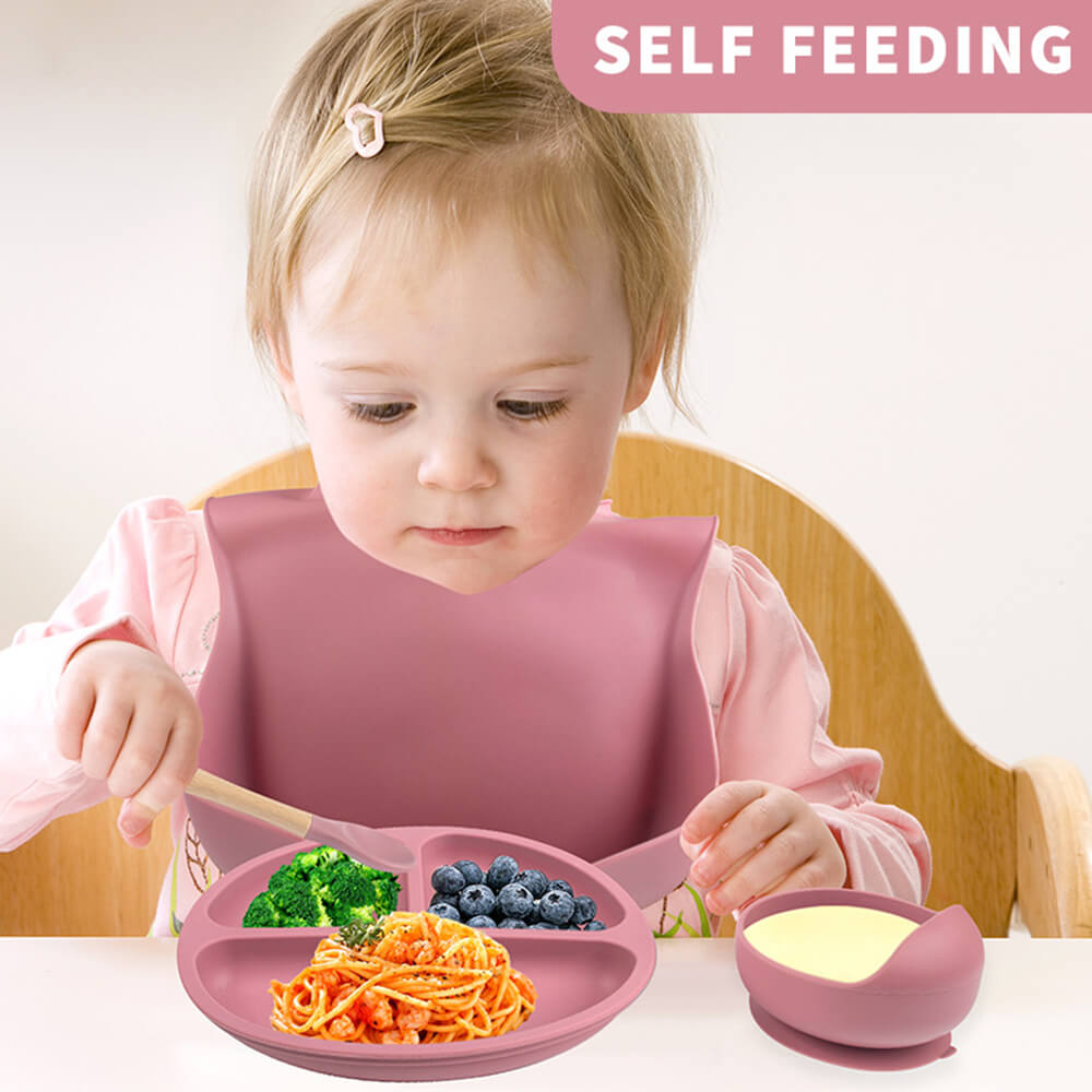 5-Piece Silicone Toddler Feeding Set with Suction Plate, Bowl, and Utensils