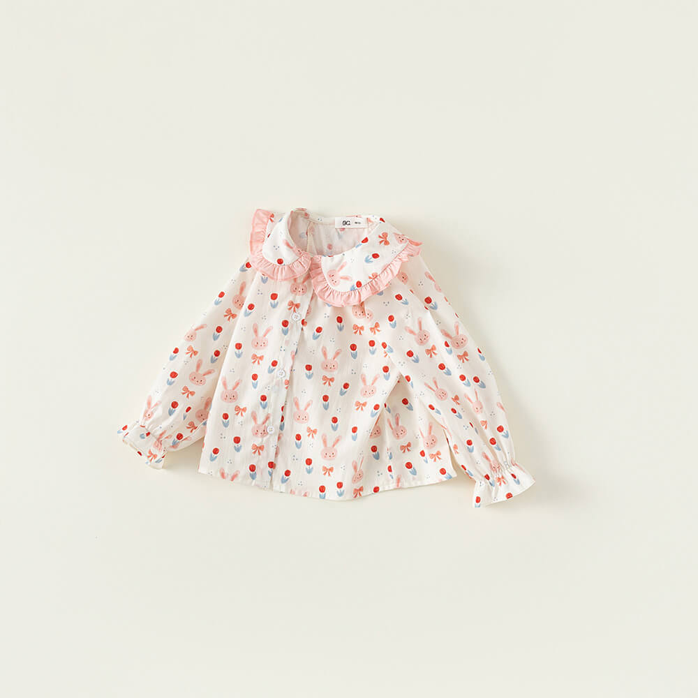 Spring/Fall 2023 - Sweet Bunny & Floral Doll Blouse for Girls