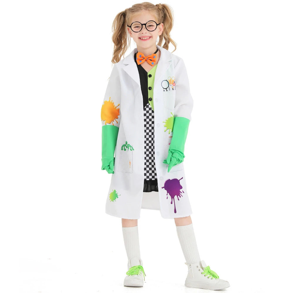 Tiny Cuddling Mad Scientist Costume for Girls (Dress + Jacket + Gloves + Accessories) | 2024 Halloween Costume