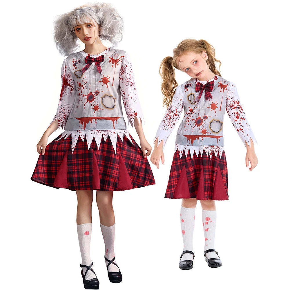 Tiny Cuddling Red Plaid Zombie Bloodstained Costume for Girls | 2024 Halloween Costume