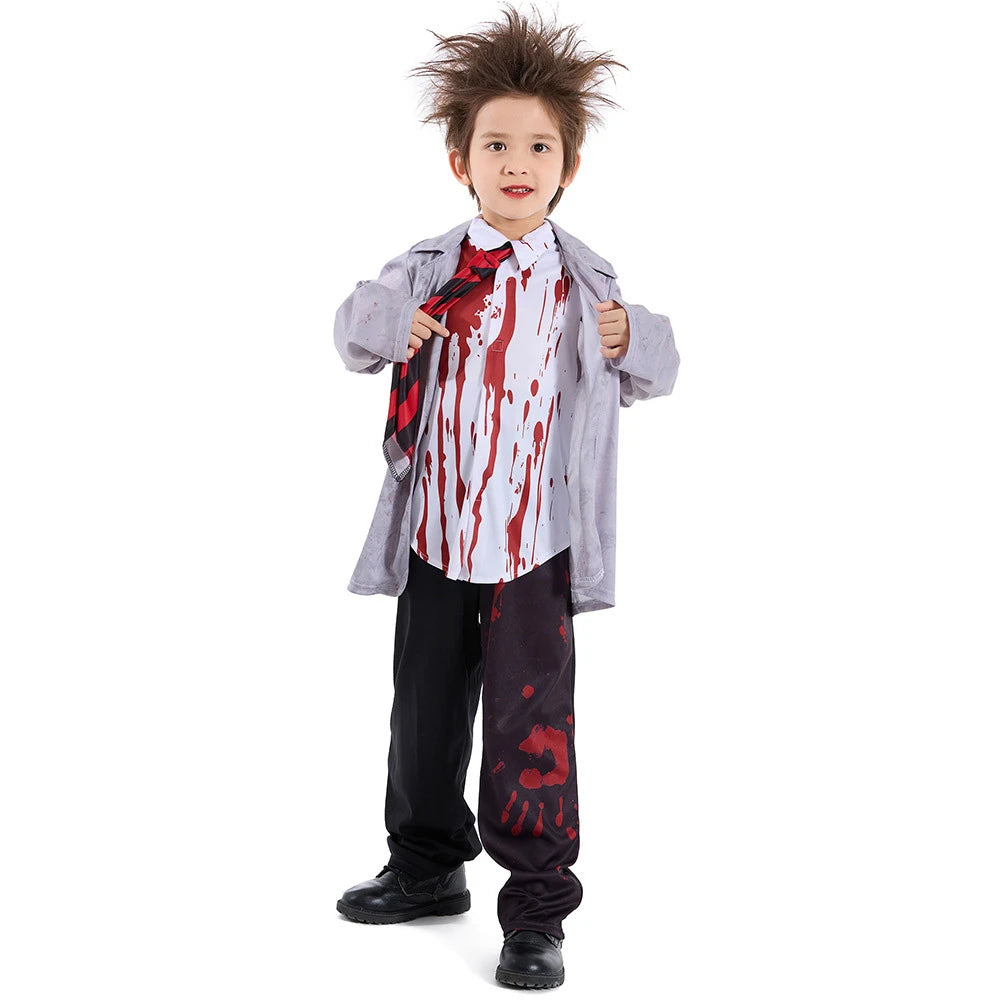 Tiny Cuddling Gray Vampire Student Uniform for Kids | 2024 Halloween Costume