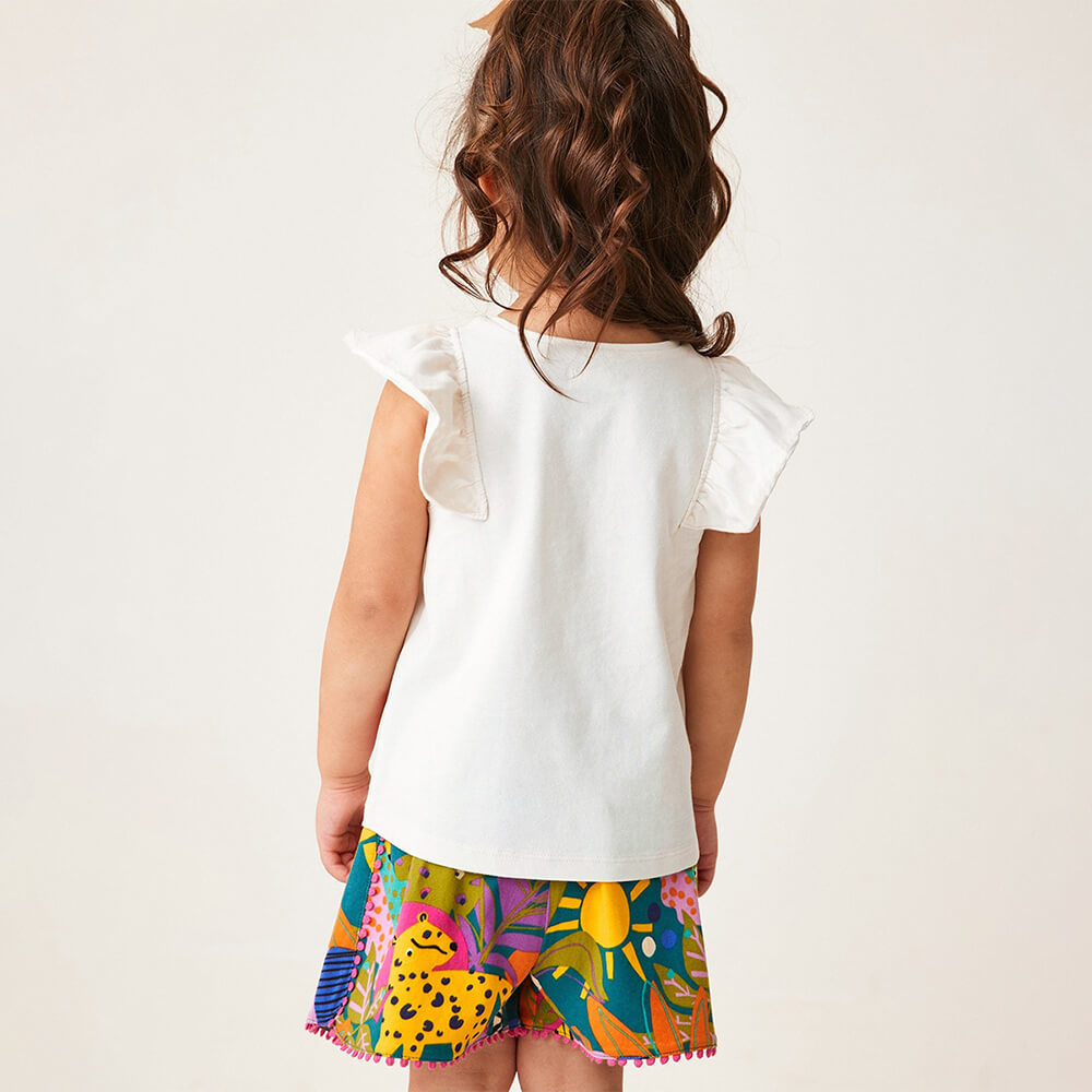 Jungle Majesty Ruffle Sleeve Cotton Tee for Girls - Summer Wild Collection