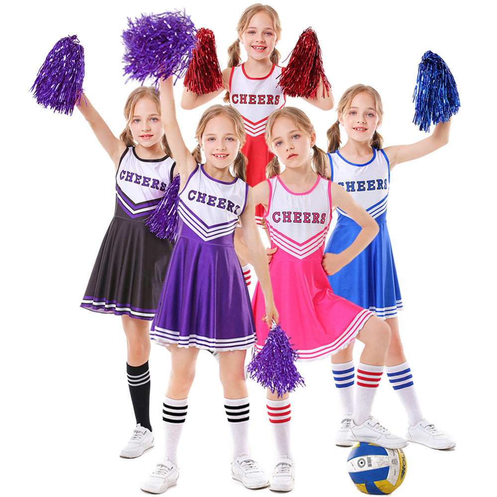 Tiny Cuddling Children's Cheerleader Costume Set - 5 Colors with Socks, Perfect for Stage Performances and Sports Events