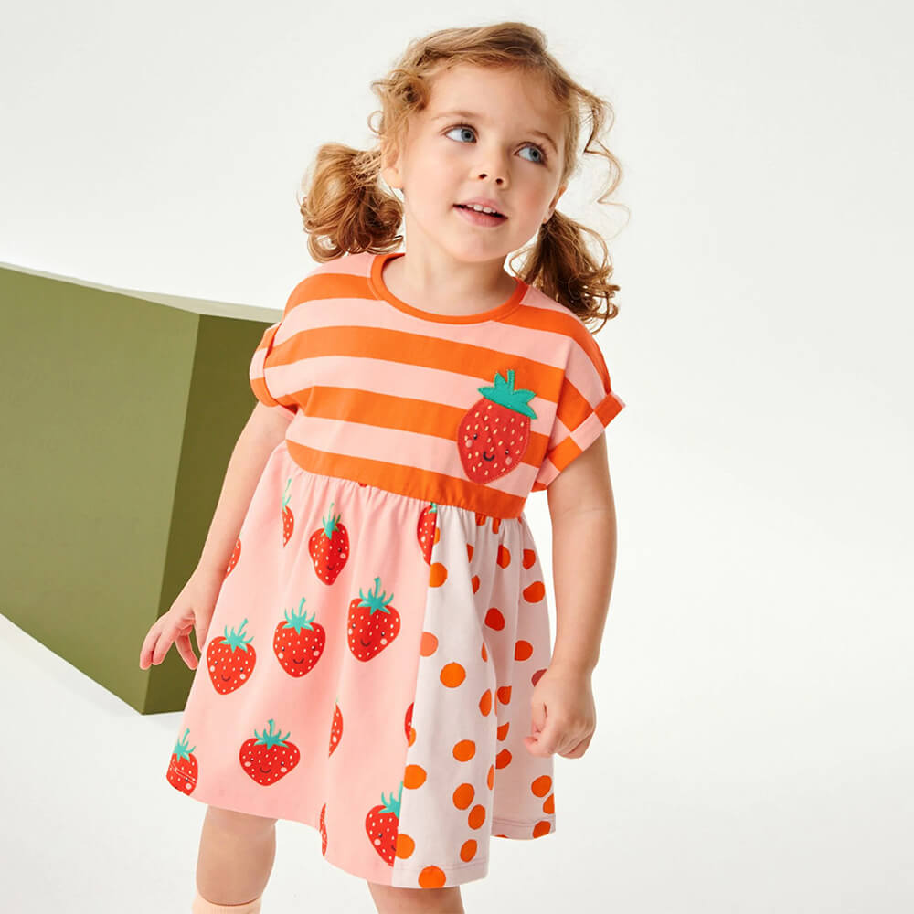 Tiny Cuddling Sweet Summer Strawberry Cotton Dress