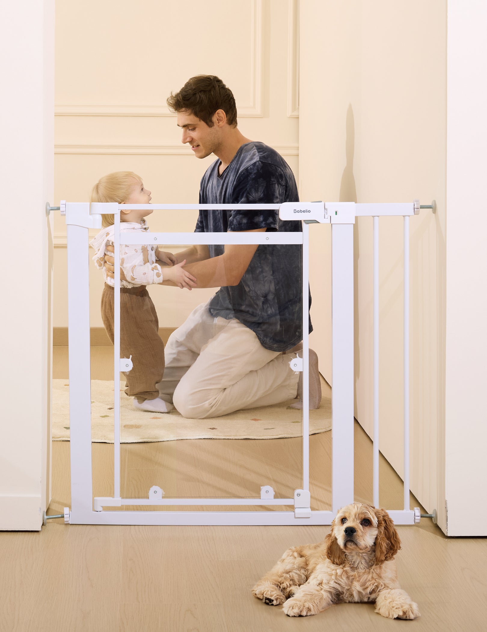 Babelio Clear Baby Gate, Auto Close Dog Gate | 29"-40" Gate for doorways | Pressure Mounted Child Gate