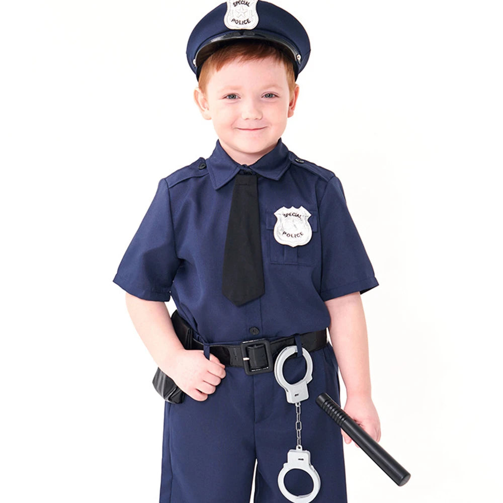 Tiny Cuddling Blue Police Officer Role-Play Costume with Props for Boys | 2024 Halloween Costume