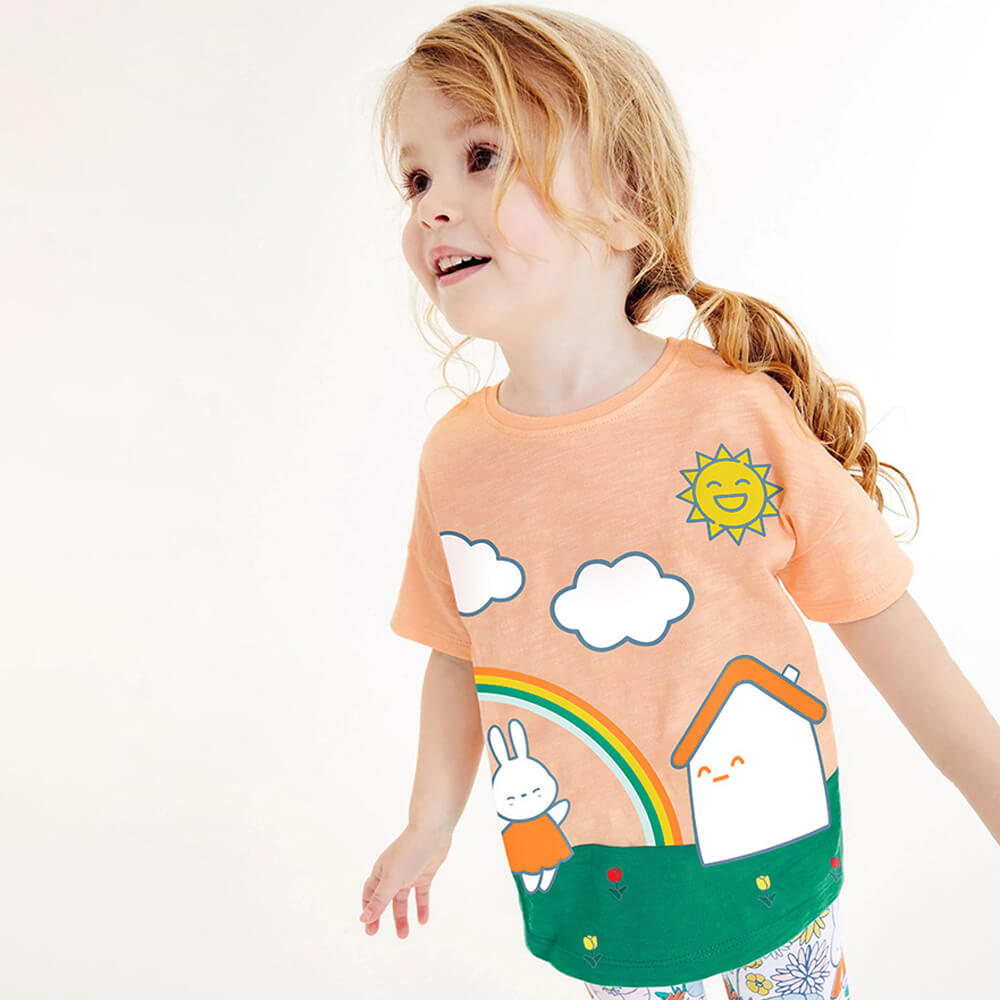 Summer Delight Toddler Girl's Rainbow Cotton Tee and Patterned Leggings Set