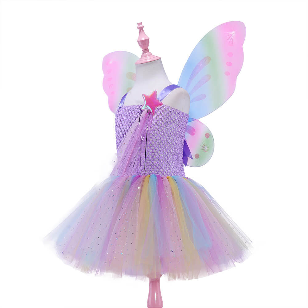 Enchanting Fairy Butterfly Dress with Wings for Girls - Sparkling Tutu Princess Costume for Halloween and Festive Occasions