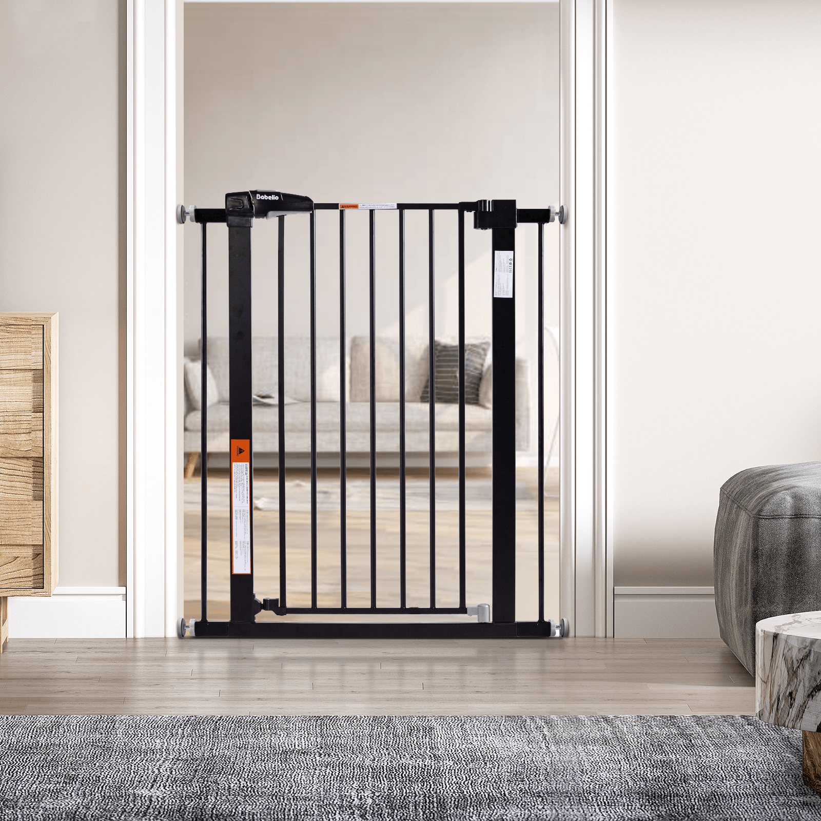 Babelio 36" High Adjustable Metal Safety Gate – Auto-Close, Easy Install, 26-40" Wide, Ideal for Babies & Pets, Black