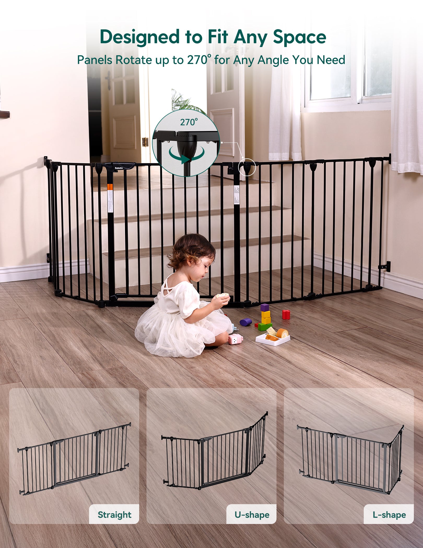 AdaptiZone | Extra Wide Baby Gate, 30" Tall Auto-Close Pet & Child Safety Gate for Stairs