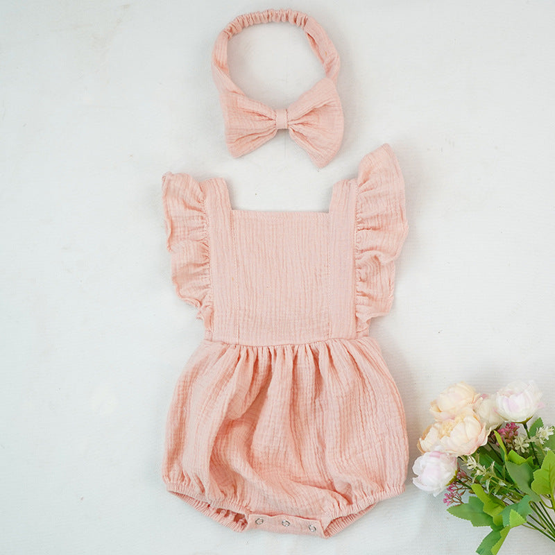 Tiny Cuddling Ruffled short-sleeved girl romper wrinkle bag fart clothing