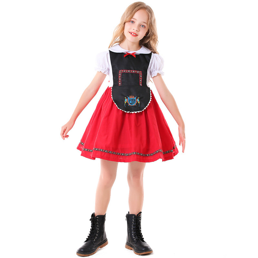 Tiny Cuddling Children's Oktoberfest Bavarian Costume - Red and Black Embroidered Dress