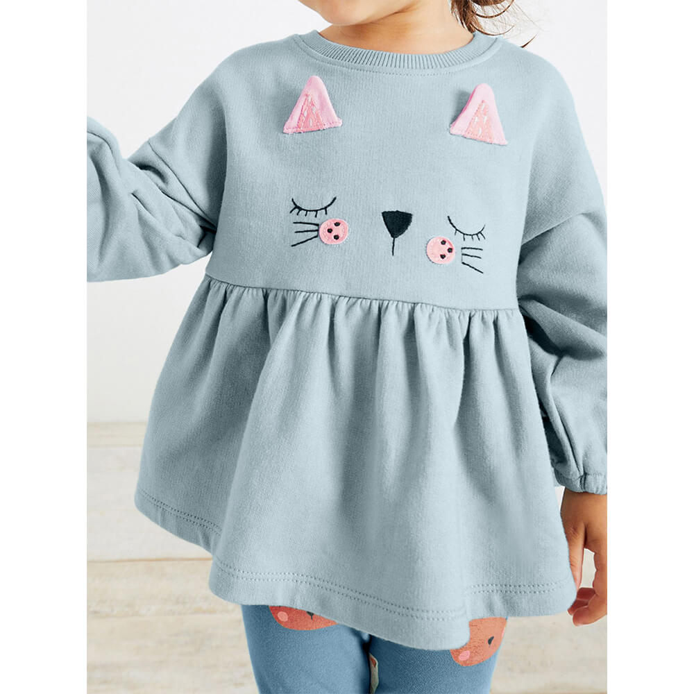 Cozy Fleece-Lined Toddler Girl's Sweater Set with Patterned Long Pants