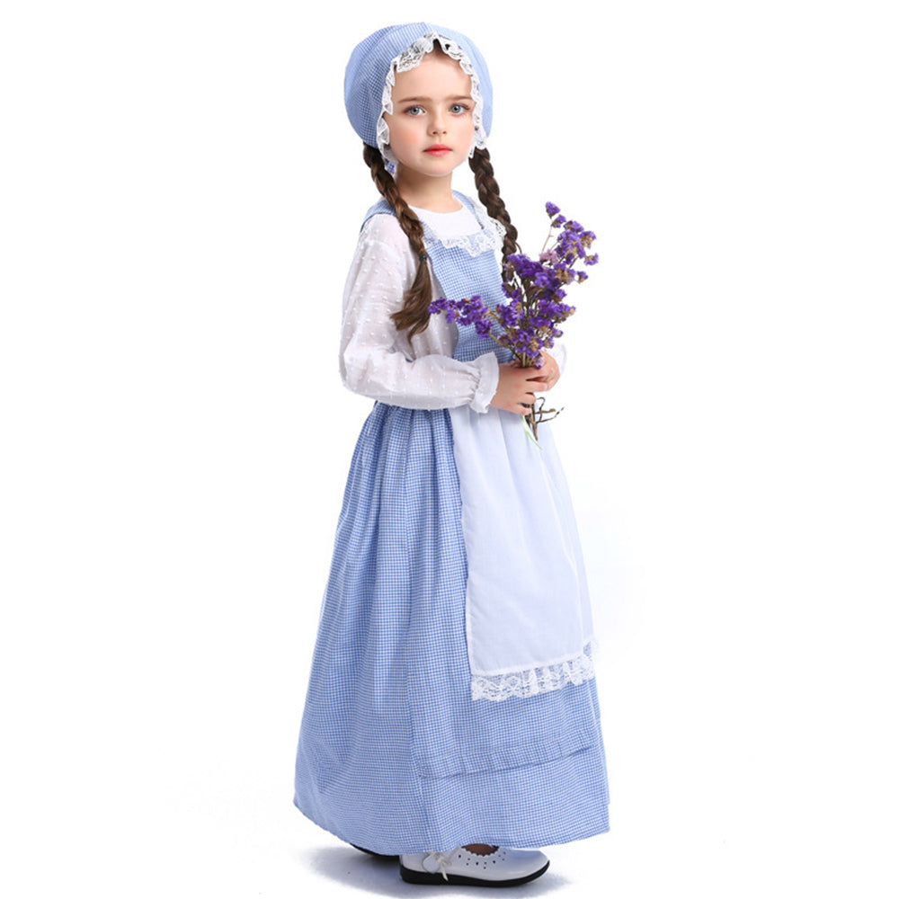 Tiny Cuddling Children's Theatre Costume - European Farm Girl Dress, Blue Gingham