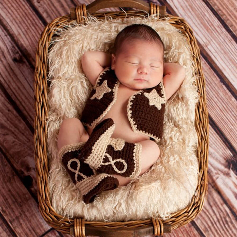 Hand-Knitted Newborn Cowboy Photography Prop Outfit - Rustic Baby Photo Costume