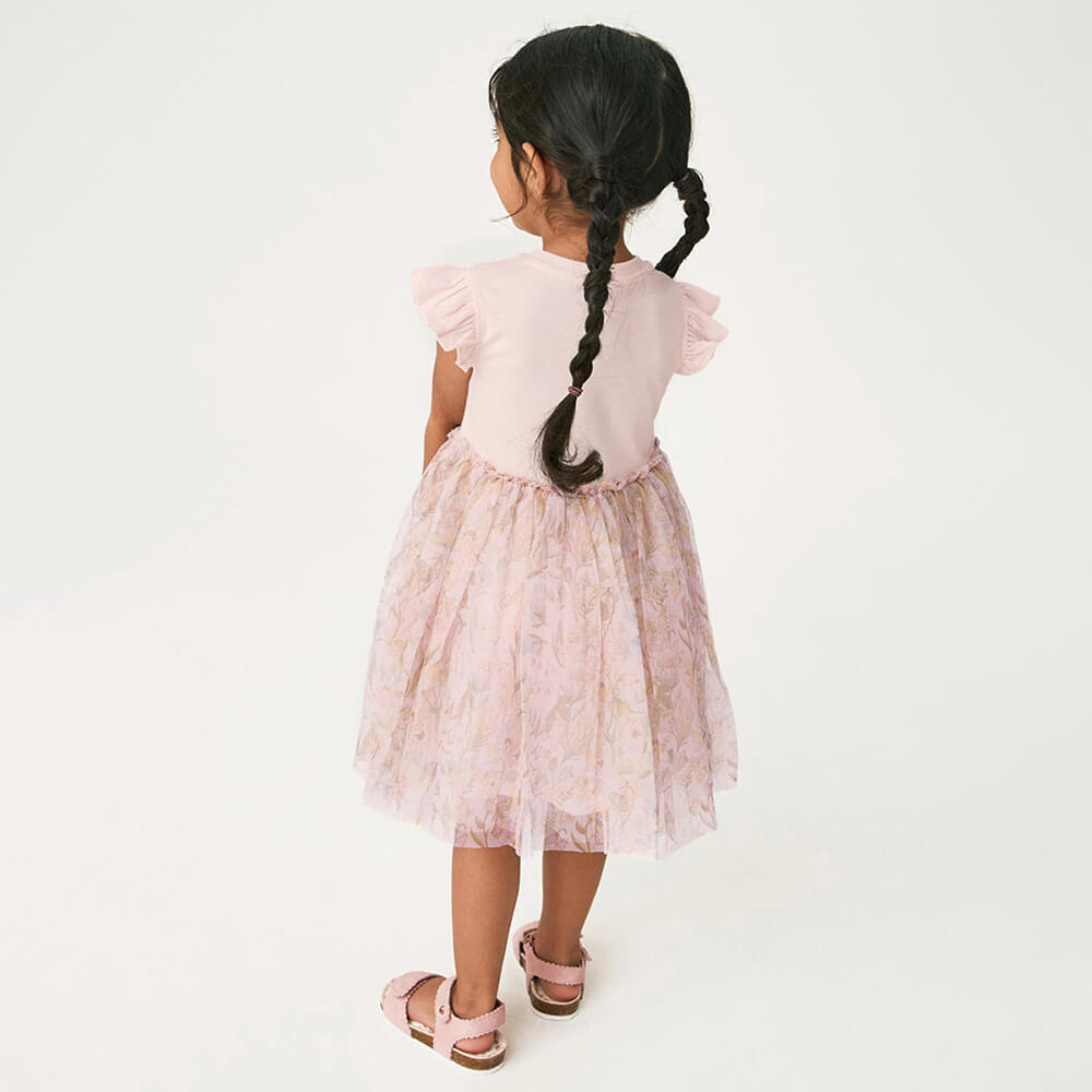 Tiny Cuddling Whimsical Tulle Princess Dress with Cute Animal Embroidery for Girls - Summer Cotton Dress